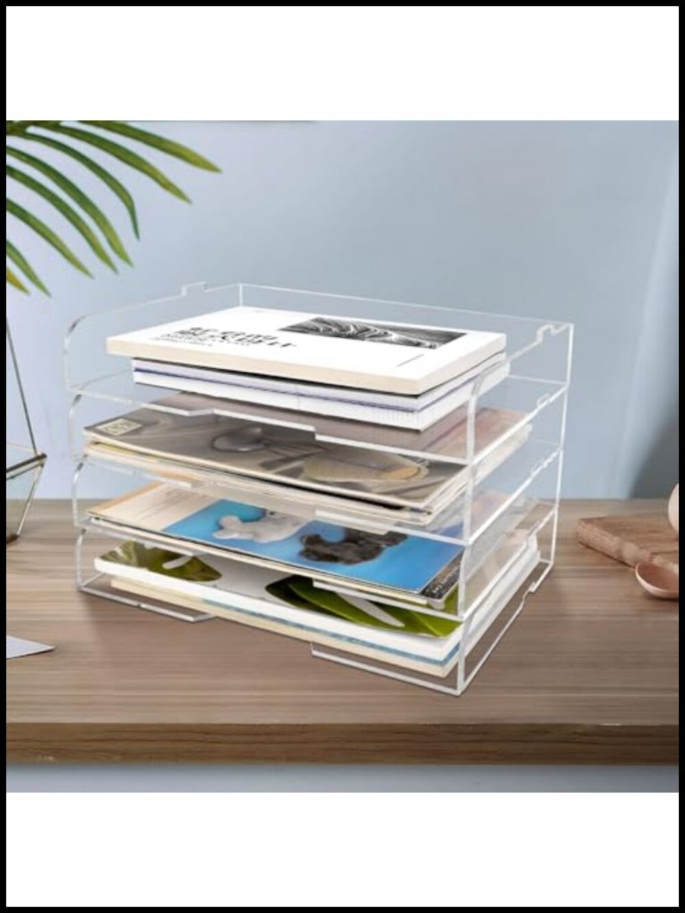 4 Pack Stackable Acrylic Letter Tray Clear Magazine File Organizer